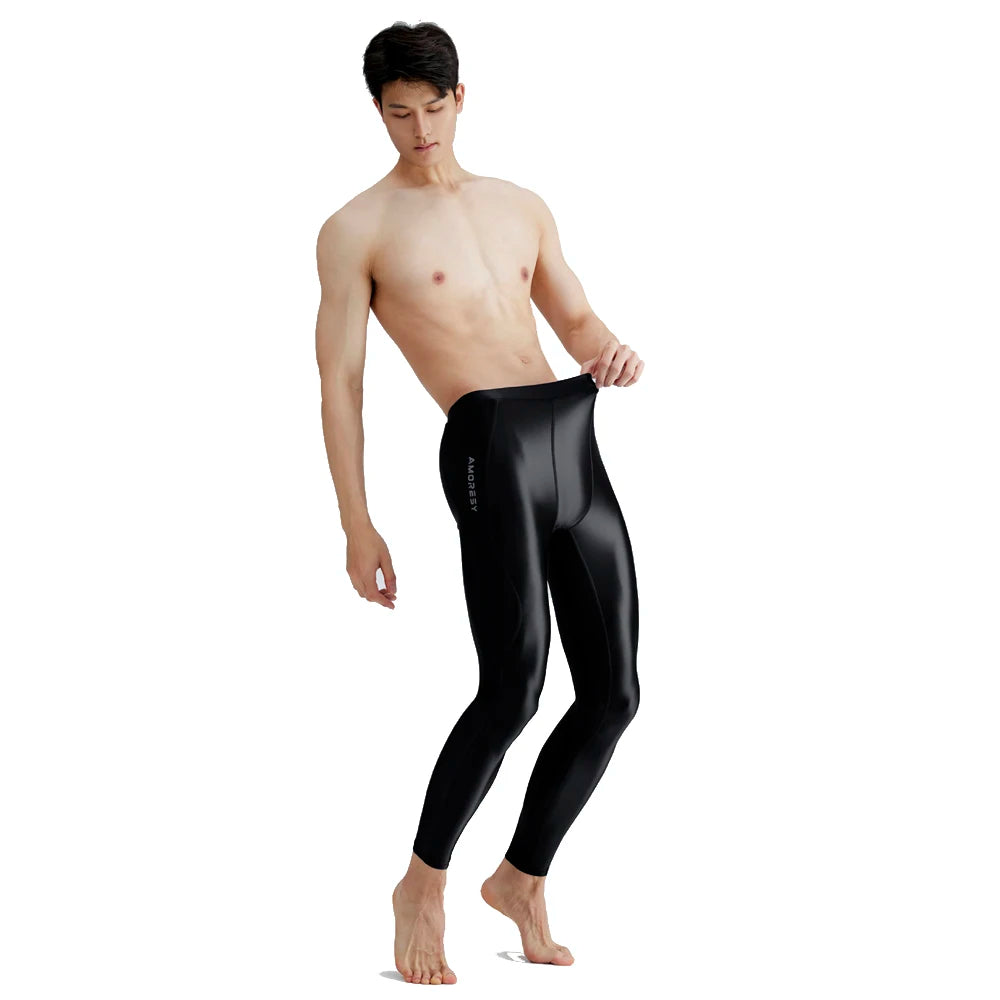 AMORESY-mallas deportivas de satén para hombre, pantalones elásticos de cintura alta, transpirables, de secado rápido, para correr y Yoga