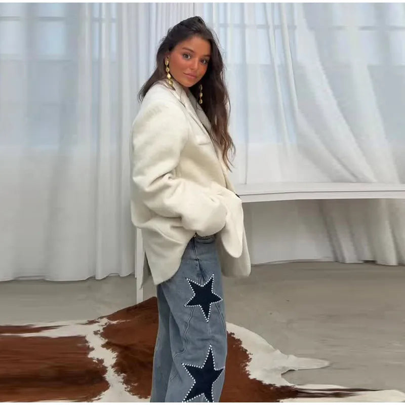 Pantalones vaqueros elegantes con decoración de perlas para mujer, pantalones de pierna ancha de cintura alta, ropa de calle nueva de moda, pantalones de lujo 2025