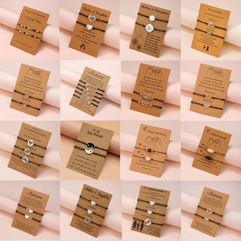 Pulsera de pareja para mujer, cadena de cuerda trenzada hecha a mano, corazón de madre e hija, pulseras con dijes, regalo de joyería de hermana de la amistad de la suerte