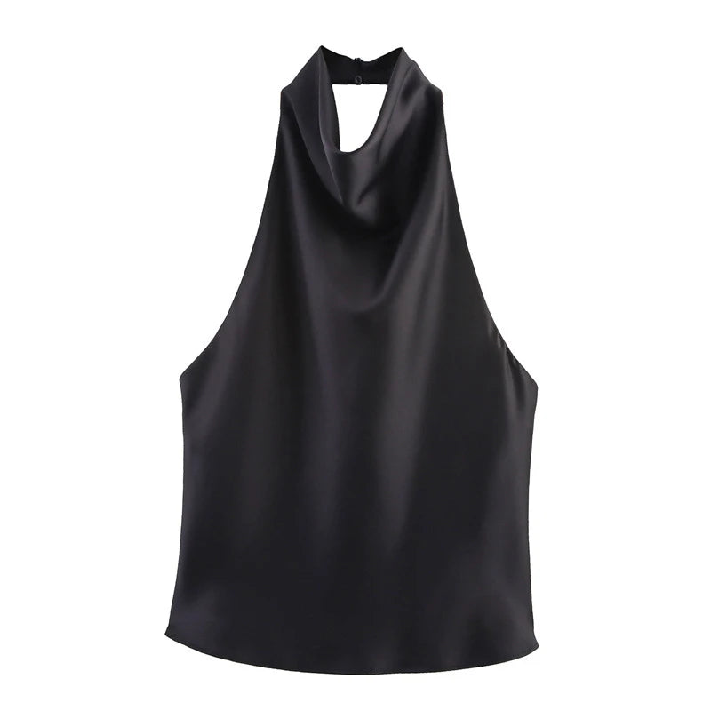 Vestido sin mangas con cuello colgante para mujer, vestido liso de satén con espalda descubierta, vestidos informales de oficina con tirantes finos, nueva Suite de primavera 2025
