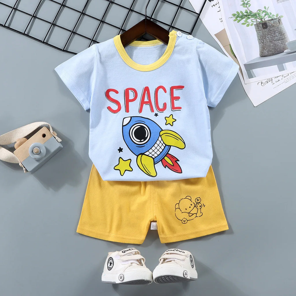Conjuntos para niños, ropa para madres y niños, camiseta para niños y niñas, pantalones cortos, 2 uds., ropa de verano de algodón de manga corta para bebés, traje para niños pequeños