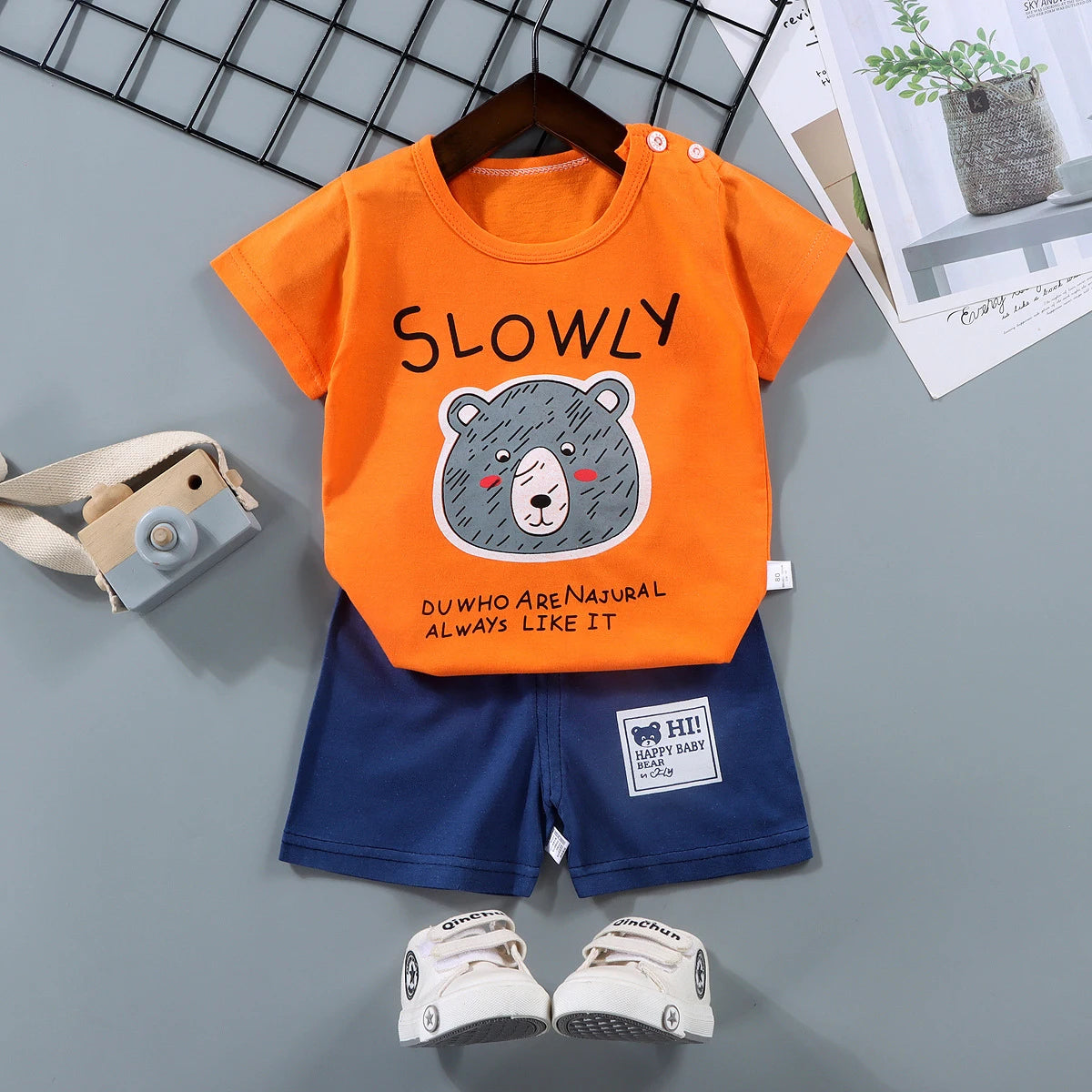 Conjuntos para niños, ropa para madres y niños, camiseta para niños y niñas, pantalones cortos, 2 uds., ropa de verano de algodón de manga corta para bebés, traje para niños pequeños