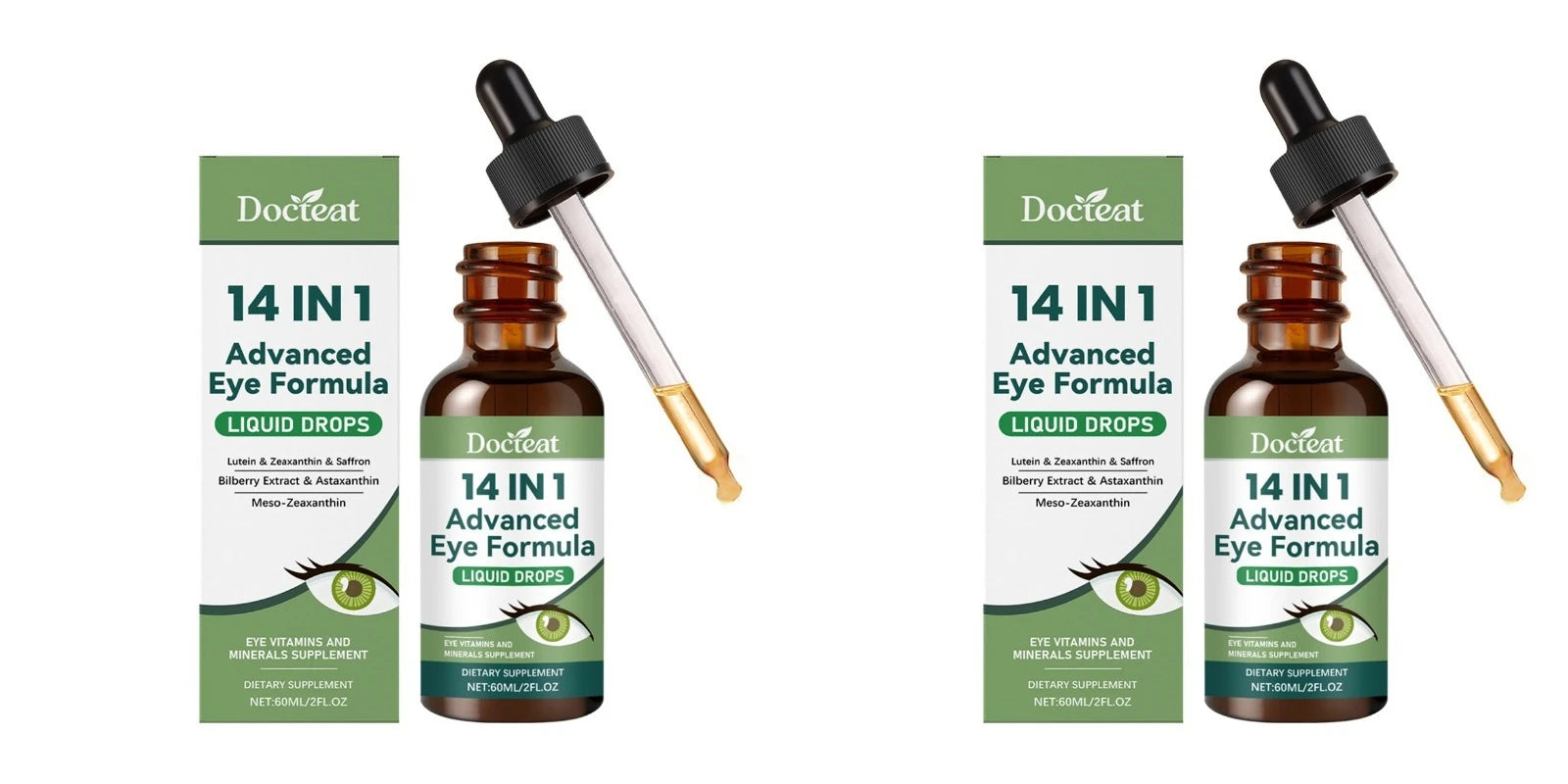 Suplemento Líquido Diario para el Bienestar Ocular 14 en 1 con Luteína, Zeaxantina, Arándano, Azafrán, Astaxantina, Mezcla de Nutrientes Vegetales, 60 ml