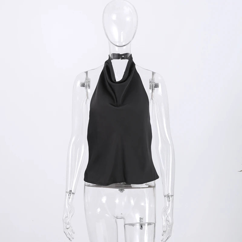 Vestido sin mangas con cuello colgante para mujer, vestido liso de satén con espalda descubierta, vestidos informales de oficina con tirantes finos, nueva Suite de primavera 2025
