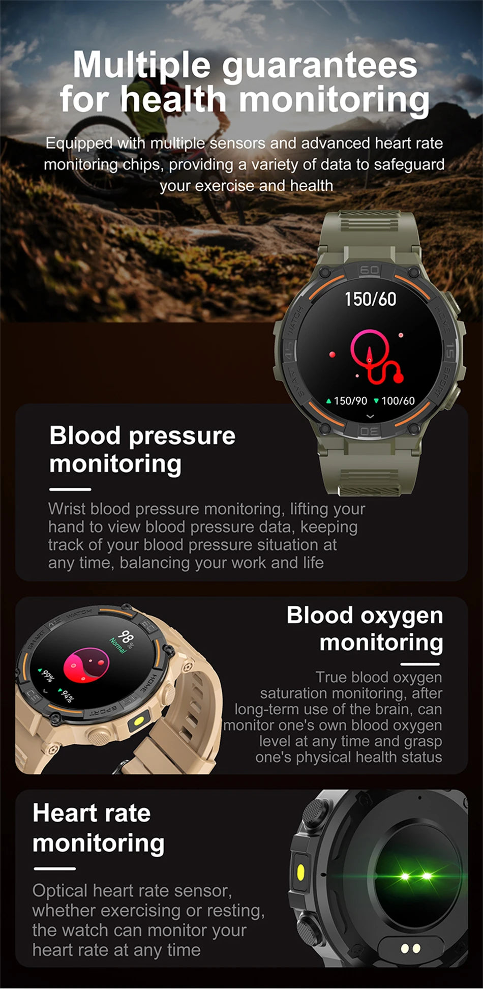 Reloj inteligente militar resistente al aire libre para hombres, GPS, deportes, Fitness, resistente al agua, llamada Bluetooth con luces LED, reloj inteligente
