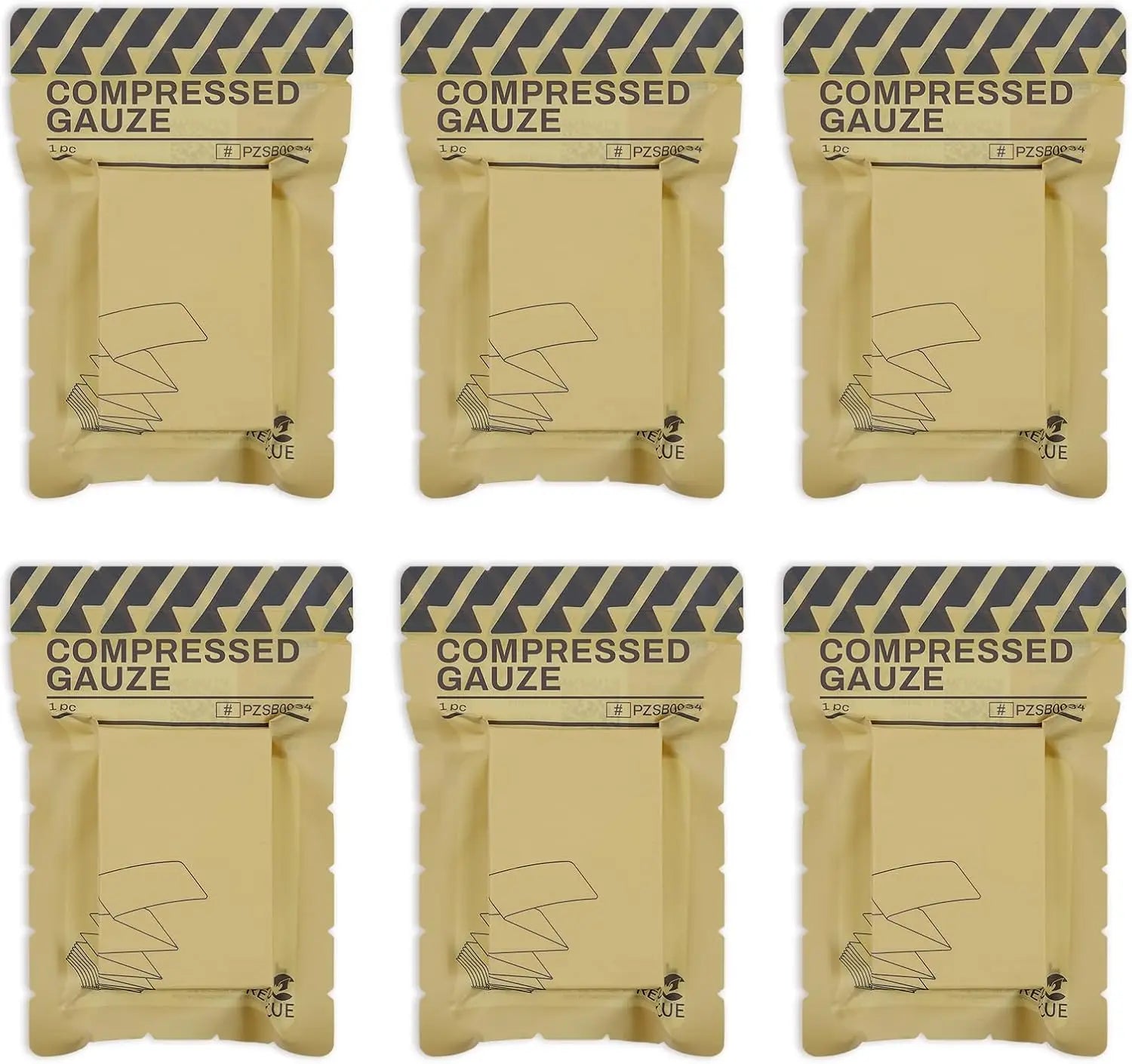 Gasa Comprimida RHINO RESCUE, Plegado en Z, Algodón, Alta Absorbencia, Envasado al Vacío, Kit IFAK, Seguridad para Senderismo y Camping al Aire Libre