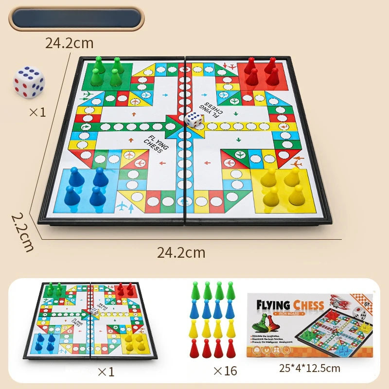 Mesa de juego de mesa magnética 9 en 1, alfombra grande, ajedrez volador/damas/ajedrez/serpiente/Backgammon/cuádruple/Tic-Tac-Toe, Fiesta en casa