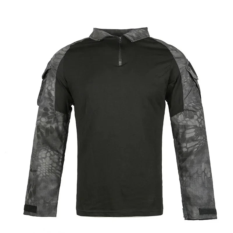 Camisas Tácticas de Manga Larga para Exteriores, Camisa de Combate con Cierre de 1/4, Algodón Ripstop Resistente al Desgaste, Camisetas de Camuflaje para Airsoft, Ropa Masculina
