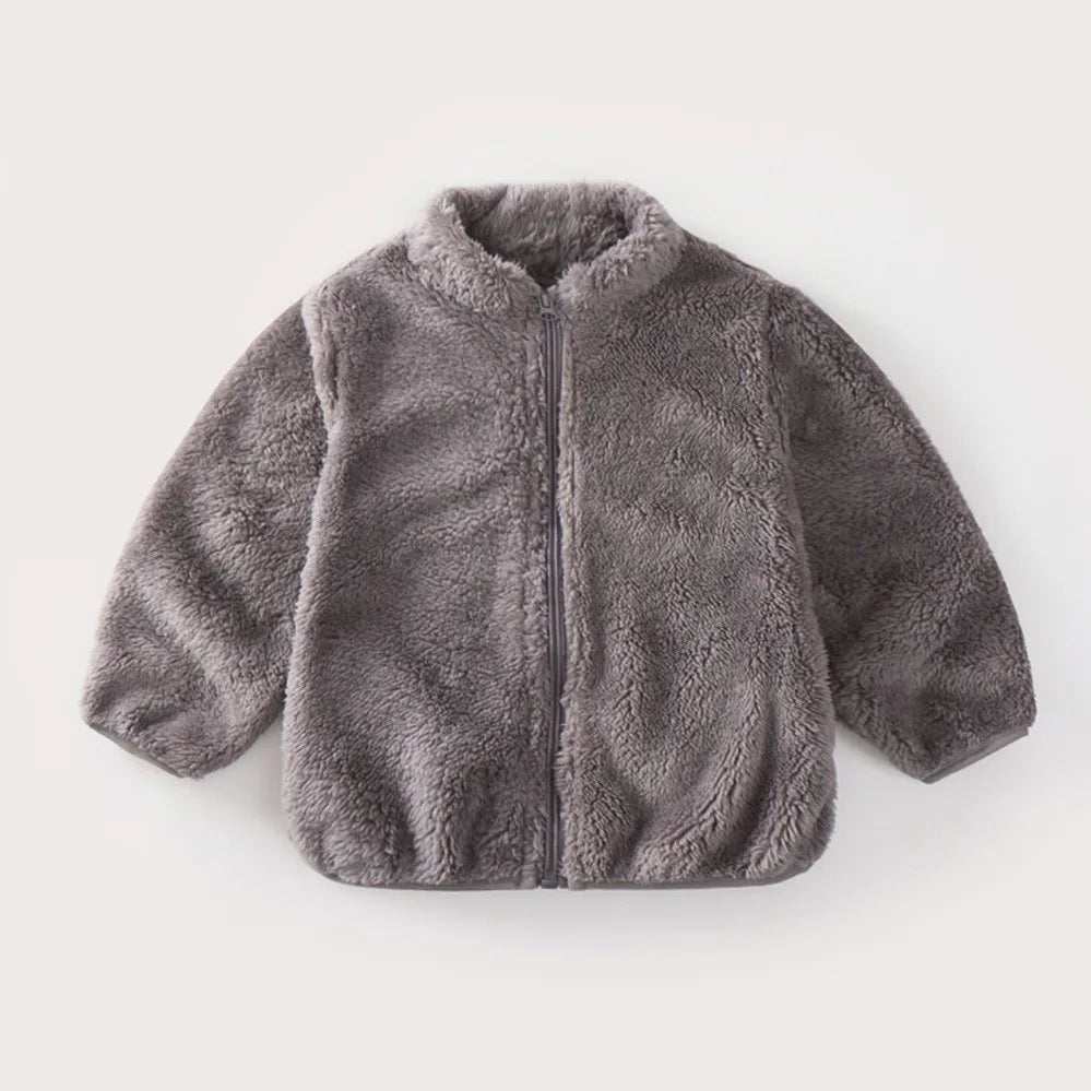 Abrigo de felpa de Color sólido para niños, chaqueta informal cálida para otoño e invierno, abrigo para niños, ropa para niños, prendas de vestir exteriores para niños pequeños