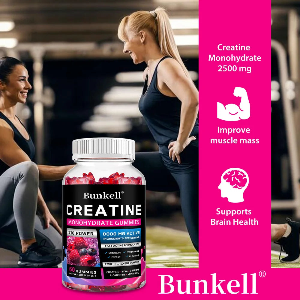 Gomitas monohidratadas de creatina: 8000 mg, pre/poste de entrenamiento, fitness, fuerza, desarrollo muscular, proporcionan suplementos energéticos