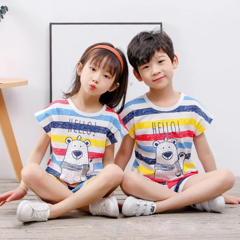 Conjuntos para niños, ropa para madres y niños, camiseta para niños y niñas, pantalones cortos, 2 uds., ropa de verano de algodón de manga corta para bebés, traje para niños pequeños