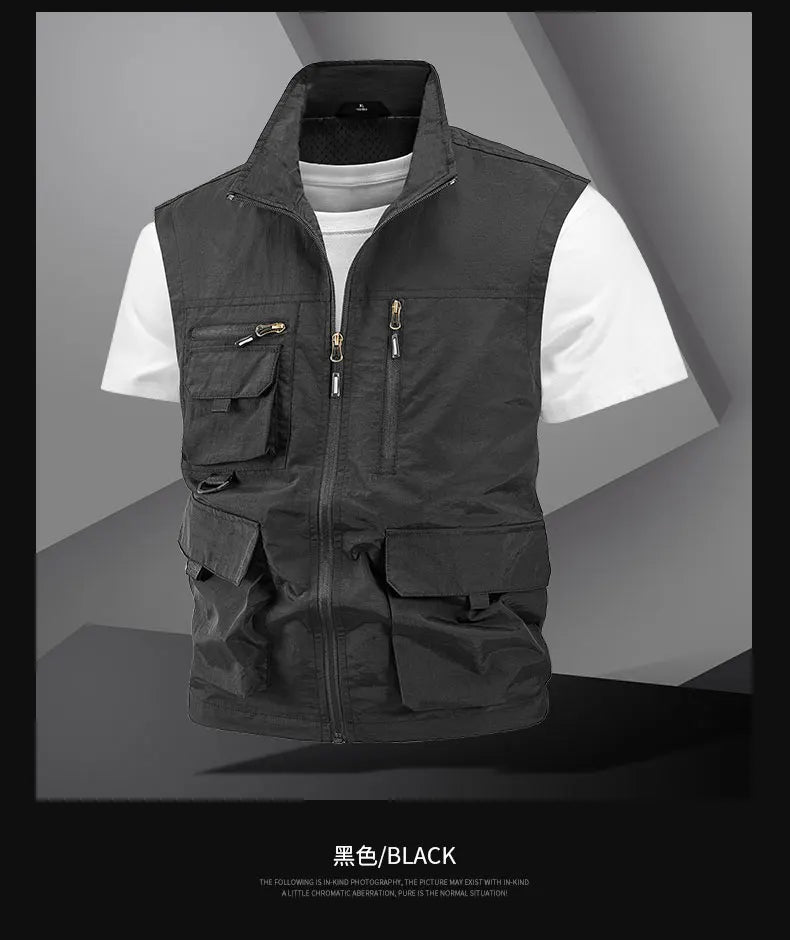 Chaqueta de caza para acampar, chaleco de trabajo para hombre, cortavientos táctico, talla grande, Golf, sin mangas, pesca, abrigo impermeable, chaleco de verano