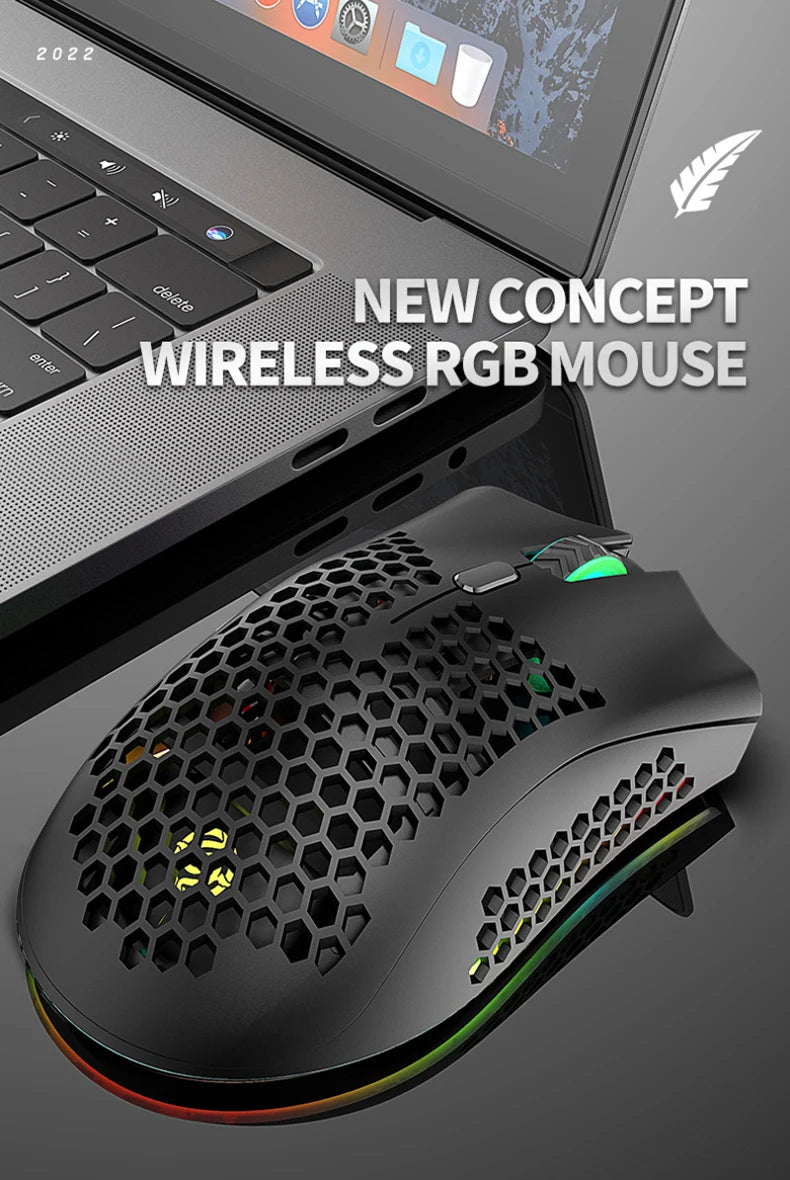 Ratón inalámbrico BM600 para juegos, periférico con luz RGB, recargable por USB, 2,4G, bonito