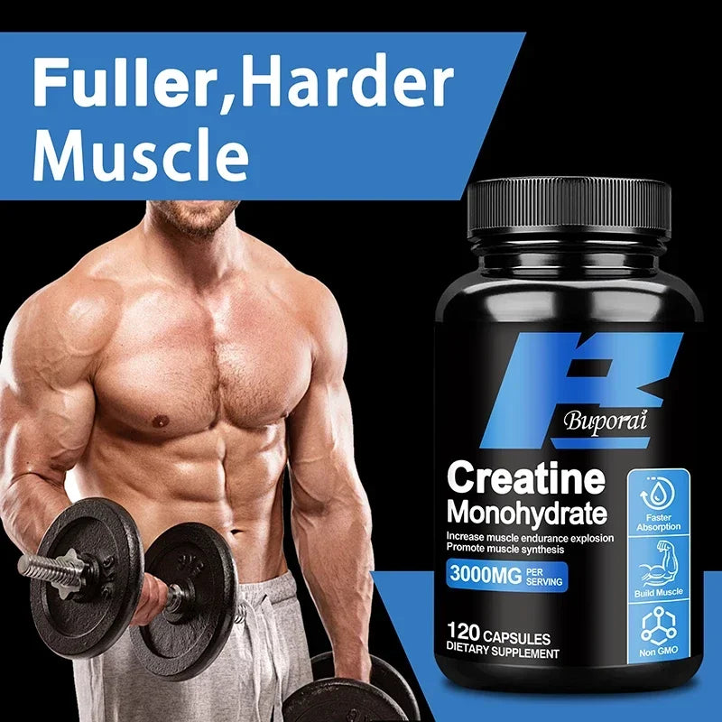 Monohidrato de creatina: apoya los músculos, la energía y la función cognitiva, aumenta la masa muscular magra - Suplementos sin gluten