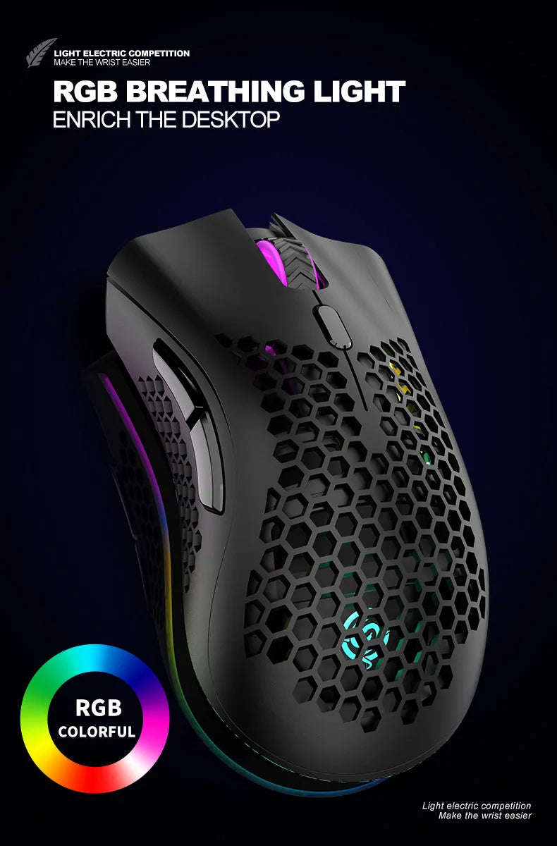 Ratón inalámbrico BM600 para juegos, periférico con luz RGB, recargable por USB, 2,4G, bonito