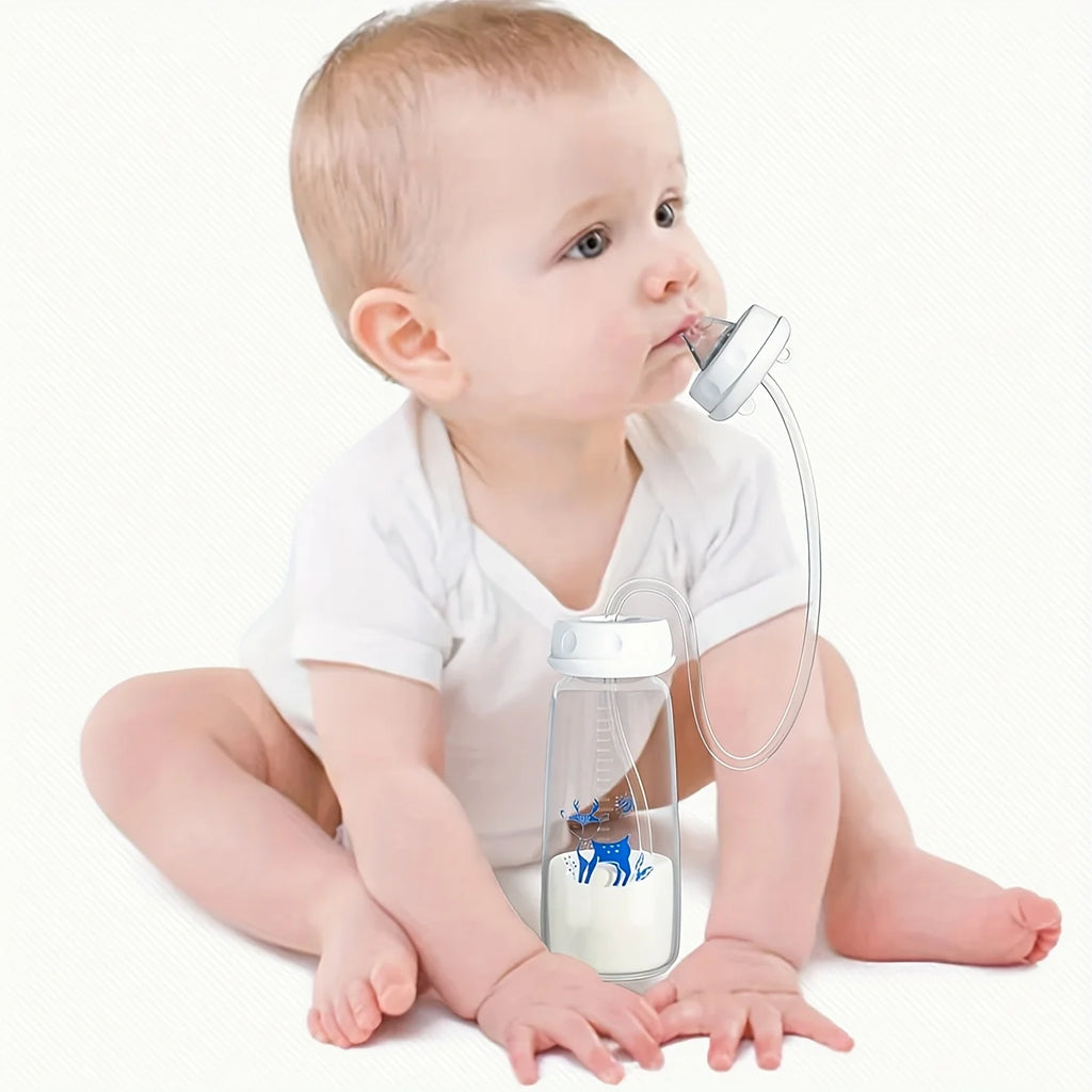 Biberón de cuello Normal de 8oz/240ml con cepillo de paja, juego de biberones de PP manos libres, hace que la alimentación fácil