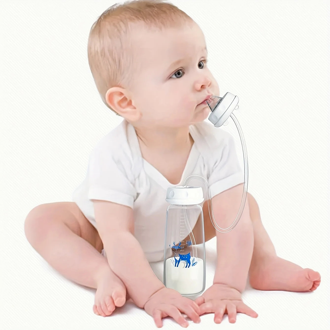 Biberón de cuello Normal de 8oz/240ml con cepillo de paja, juego de biberones de PP manos libres, hace que la alimentación fácil