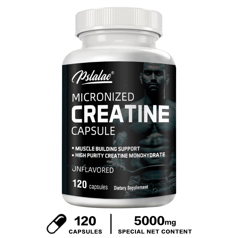 Polvo de creatina micronizada (5000 mg) Polvo de monohidrato de creatina, sin sabor, acariable cetogénico, sin OGM 120 cápsulas