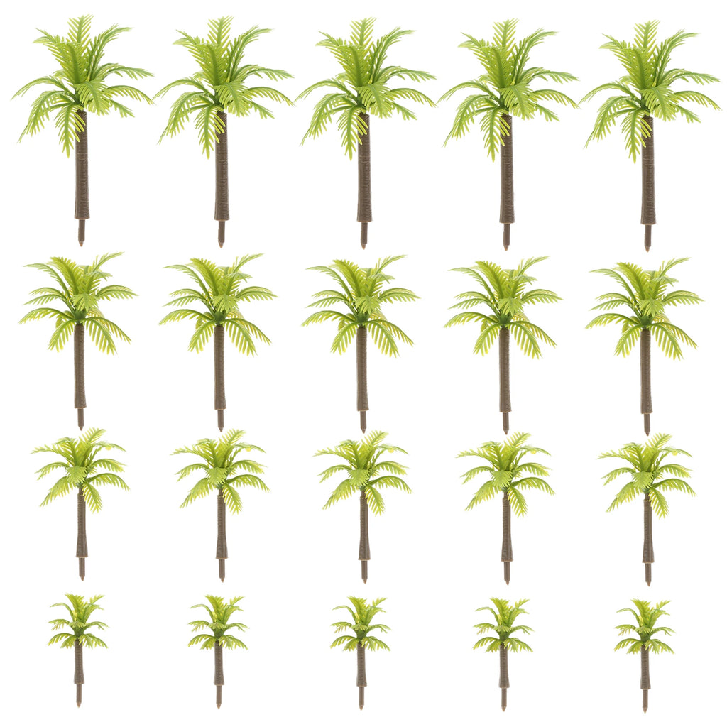 20 piezas Mini árboles modelo de palma de coco 3/4, 5/5,5/7cm plástico Artificial selva Diorama edificio ferrocarril DIY Micro juguetes de diseño