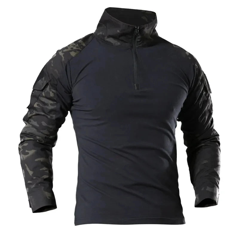 Camisas Tácticas de Manga Larga para Exteriores, Camisa de Combate con Cierre de 1/4, Algodón Ripstop Resistente al Desgaste, Camisetas de Camuflaje para Airsoft, Ropa Masculina