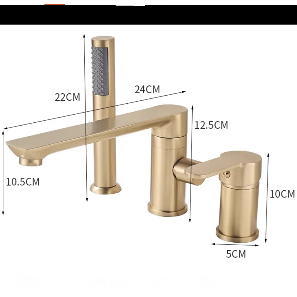 Grifo de bañera de Oro pulido, grifo mezclador de lavabo de bañera generalizado, grifo de ducha de baño de latón negro con cabezal de ducha de mano