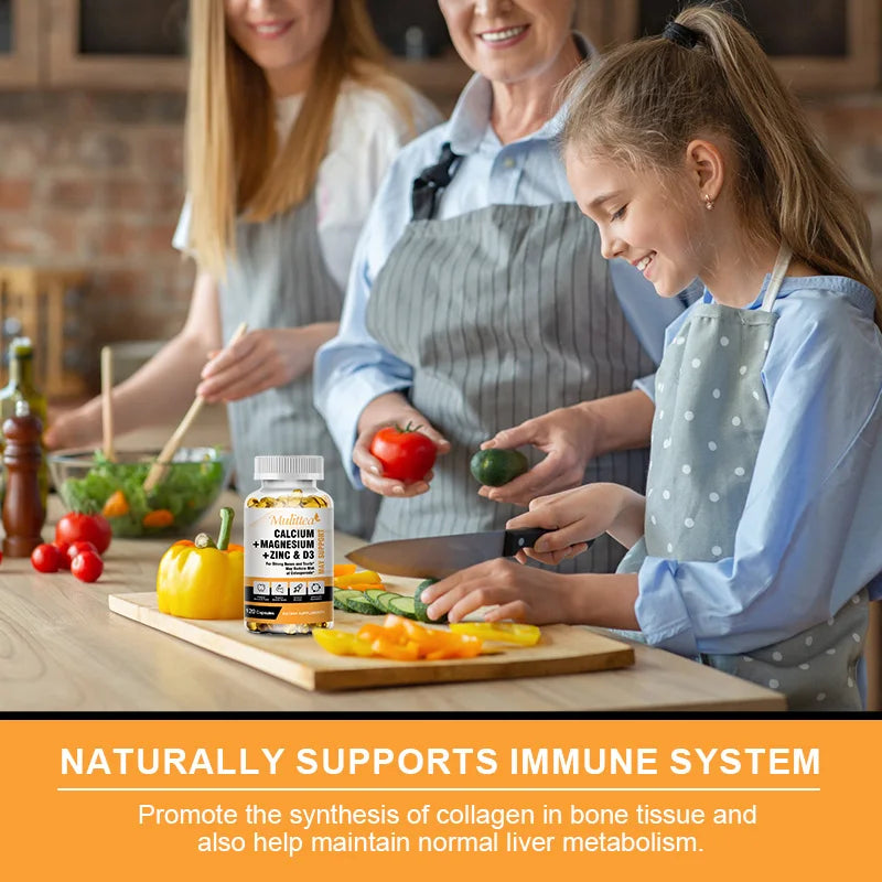 Mulittea-cápsulas de Zinc y magnesio de calcio con vitamina D3 para huesos fuertes y sistema nervioso, salud y promueve el crecimiento celular
