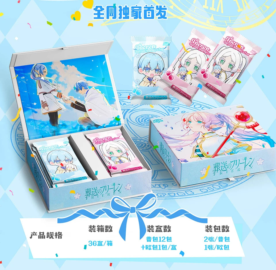 Frieren: Tarjeta de colección de Anime Beyond Journey's End, hermosa y exquisita tarjetas de personajes de raíz de billete láser, juguetes de mesa familiares
