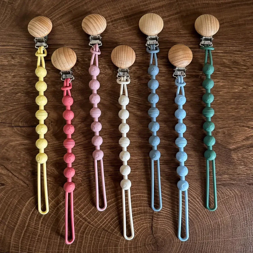 Clips para Chupetes de Bebé, Cadena de Silicona Integrada para Chupetes, Mordedor, Juguetes para la Dentición, Clip para Chupetes, Cadena con Clip, Regalo para Bebé
