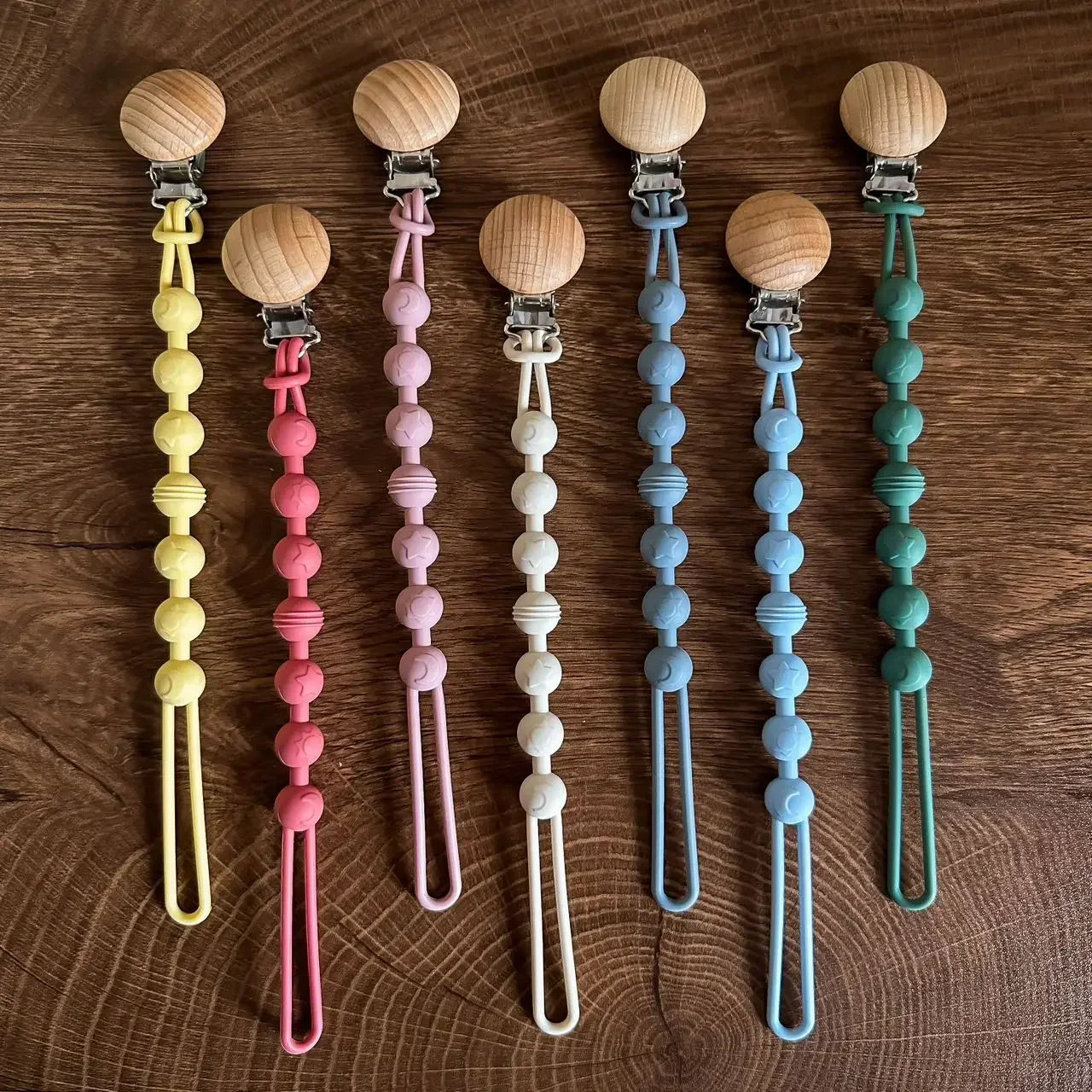 Clips para Chupetes de Bebé, Cadena de Silicona Integrada para Chupetes, Mordedor, Juguetes para la Dentición, Clip para Chupetes, Cadena con Clip, Regalo para Bebé