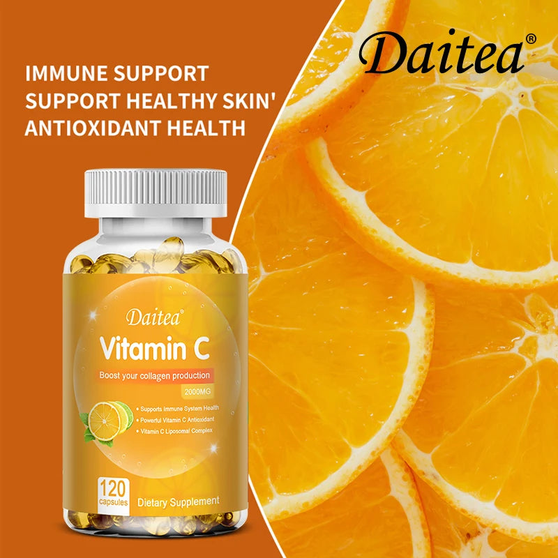 Cápsulas de vitamina C - 2000 mg, promueven la producción de colágeno, apoyan la piel y la salud inmunitaria, potente antioxidante, 120 cápsulas