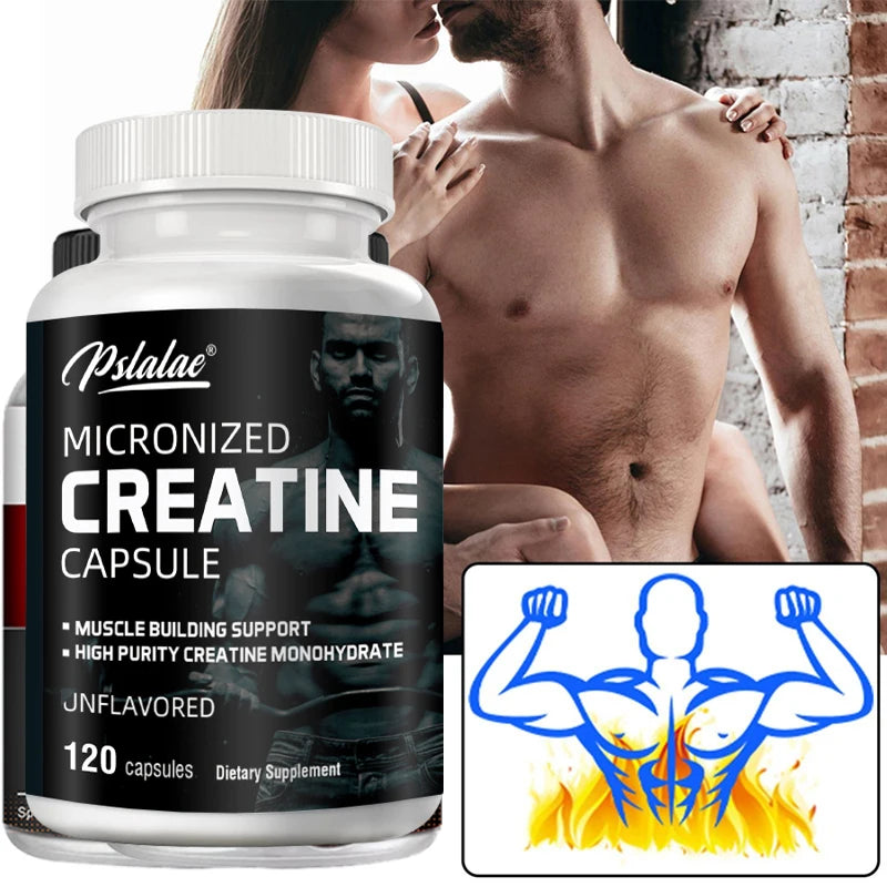 Polvo de creatina micronizada (5000 mg) Polvo de monohidrato de creatina, sin sabor, acariable cetogénico, sin OGM 120 cápsulas
