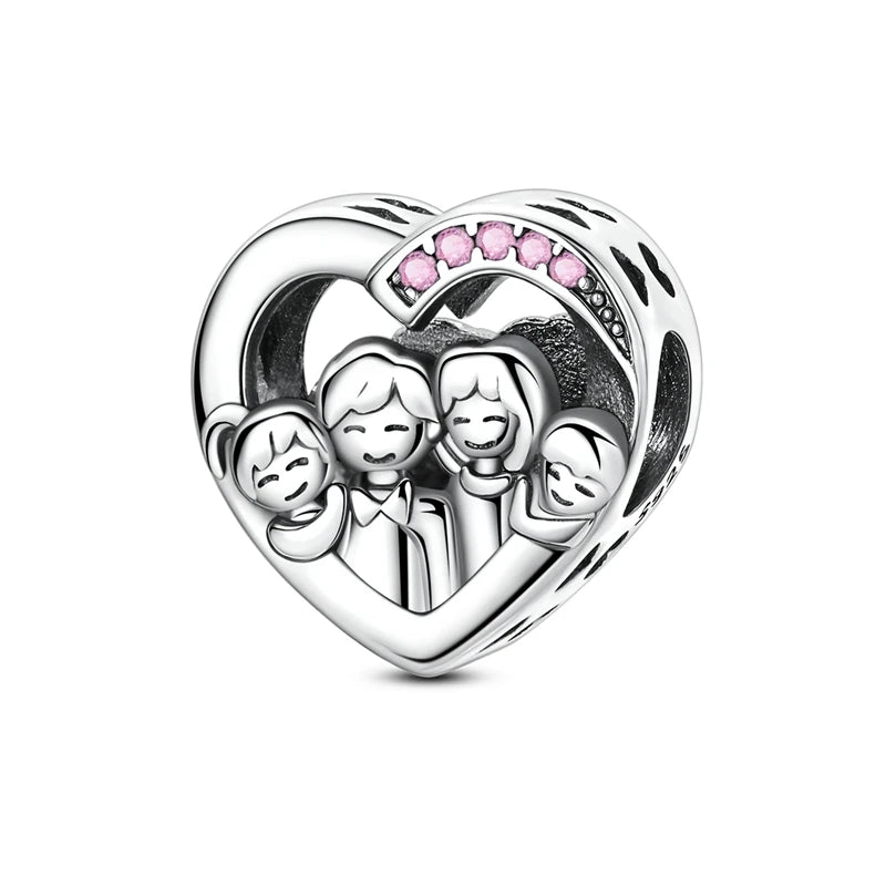 Abalorio de Plata de Ley 925 con Forma de Corazón y Cielo Estrellado, Abalorio Familiar de Madre, Hija e Hermana, Compatible con Pulseras, Colgante, Joyería DIY para Mujer, Regalo