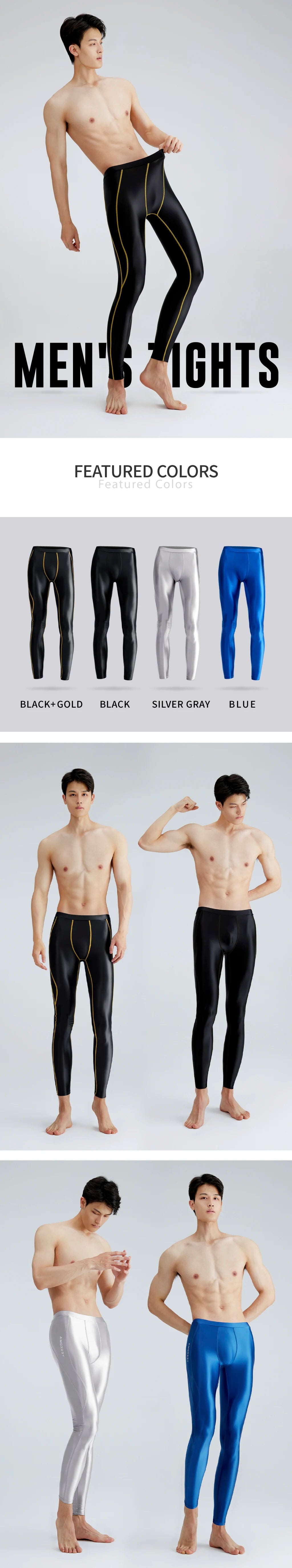 AMORESY-mallas deportivas de satén para hombre, pantalones elásticos de cintura alta, transpirables, de secado rápido, para correr y Yoga