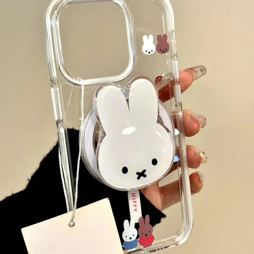 Soporte magnético para teléfono Kawaii Miffy Rabbit, soporte portátil telescópico de dibujos animados, soporte magnético para Airbag para teléfono móvil, regalo de cumpleaños para niña