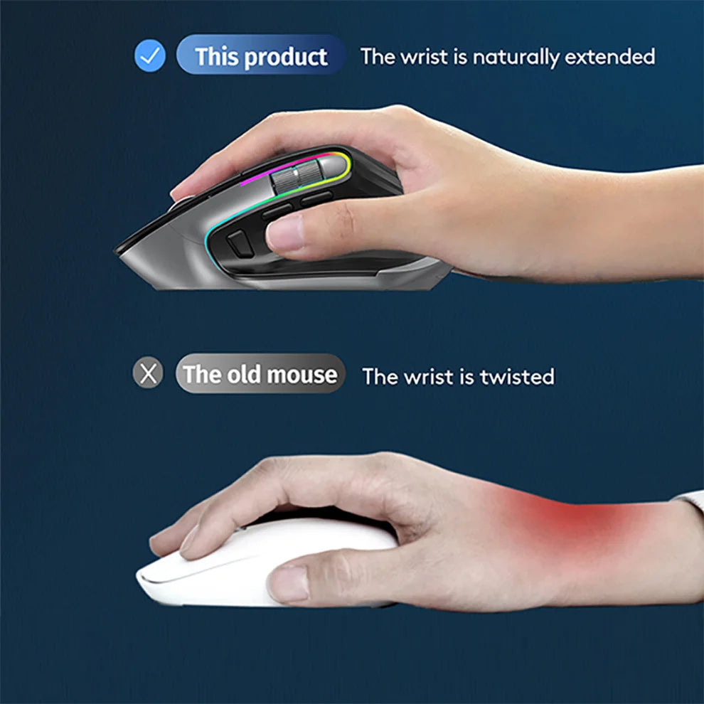JOMAA-ratón inalámbrico para juegos de ordenador, Mouse negro de 2,4G con Bluetooth, RGB, recargable, diseño ergonómico, para oficina