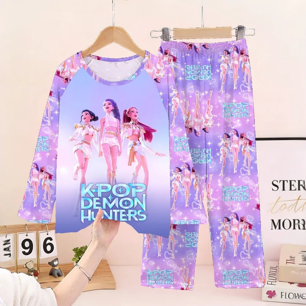 Conjunto de pijamas para niños KPop Demon Hunters Huntrix, ropa de manga larga para niñas, 2 uds., ropa de dormir para niños, ropa de dormir de dibujos animados para niños de 3 a 14 años
