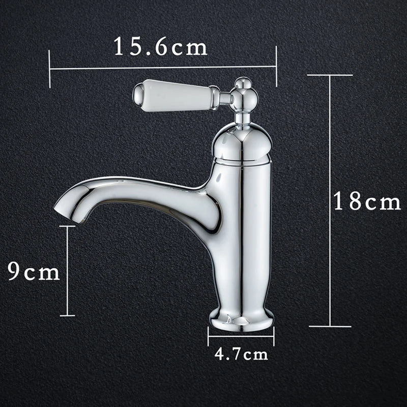 Grifo de lavabo de un solo mango de latón retro, grifo de lavabo con mango de cerámica perfecto para gabinetes de baño, mezcla de agua fría y caliente