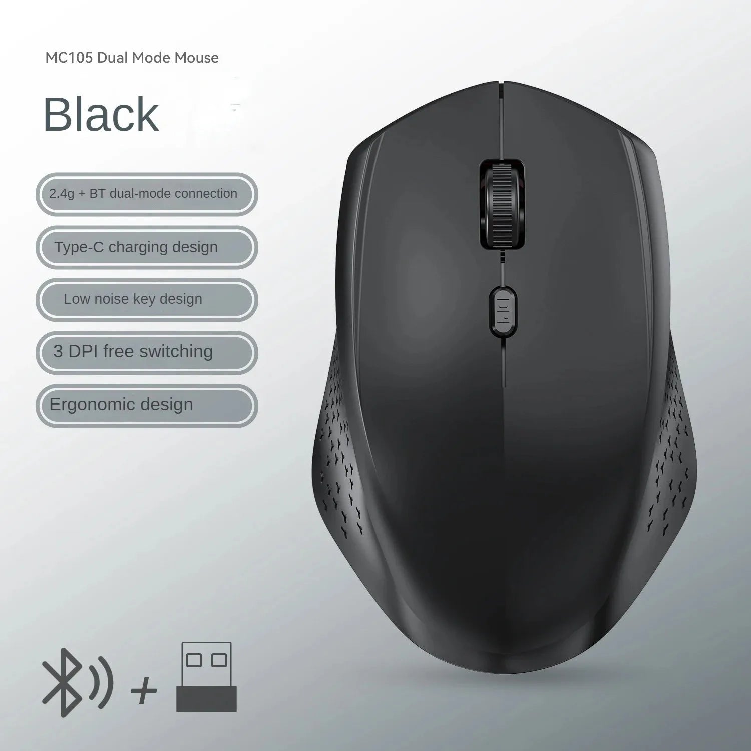 Ratón RGB de modo Dual Bluetooth 5,2, ratón inalámbrico de 2,4G para juegos, ratón silencioso recargable, ratón de 3600 DPI para ordenador portátil