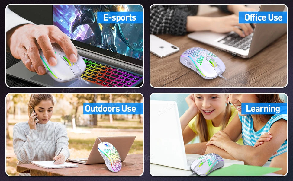 Mouse Gamer con Cable Honeycomb, Retroiluminación RGB, 7200 DPI Ajustables, Ergonómico, USB, para PC con Windows y Gamers de Laptop