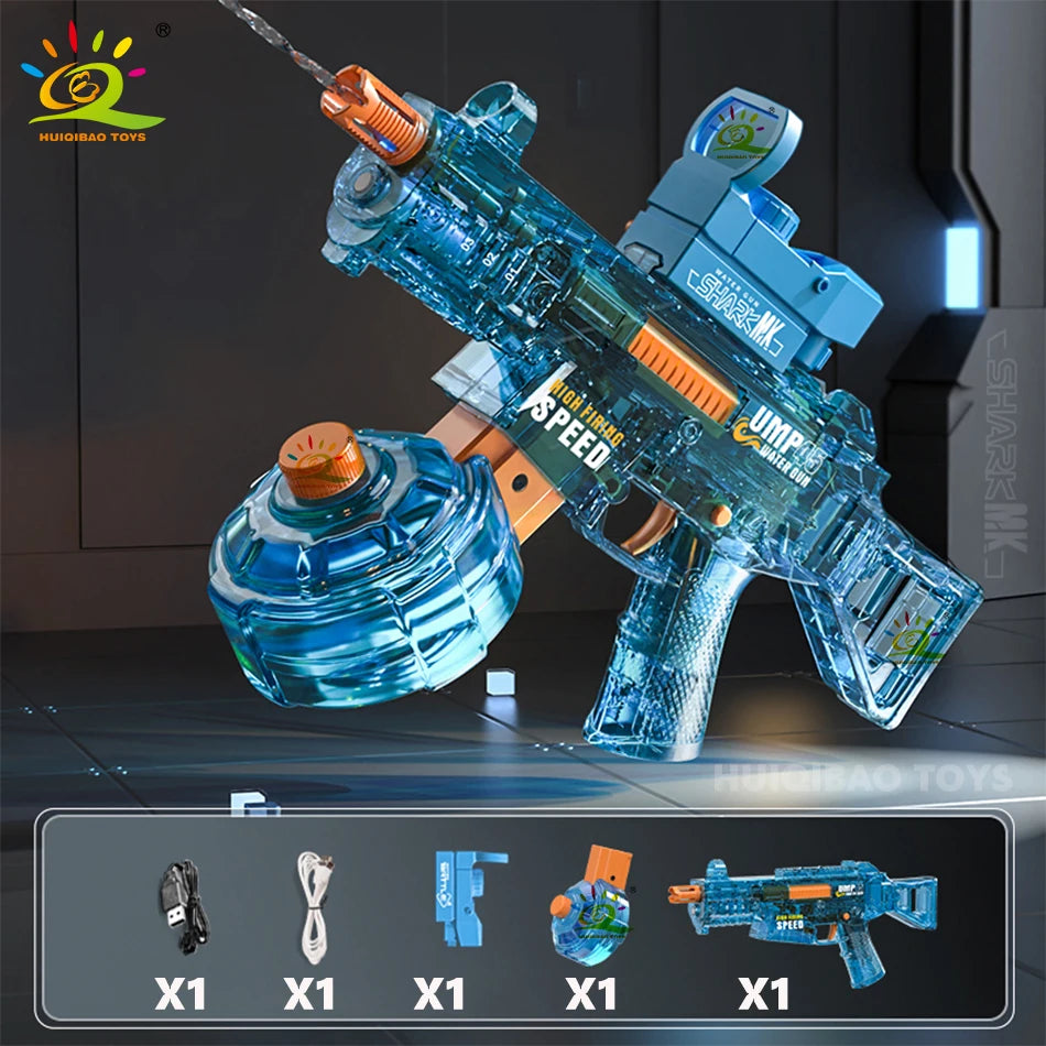 HUIQIBAO-pistola de agua eléctrica automática para niños y adultos, submáquina UMP45, juguete de lucha de verano, playa al aire libre, juguetes de piscina, regalo
