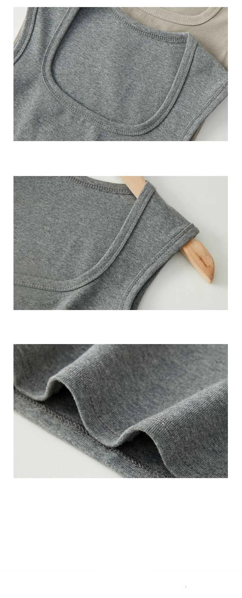 Camiseta sin mangas acanalada con cuello en U para mujer, camisola elástica básica térmica sin mangas, ropa térmica de verano para mujer