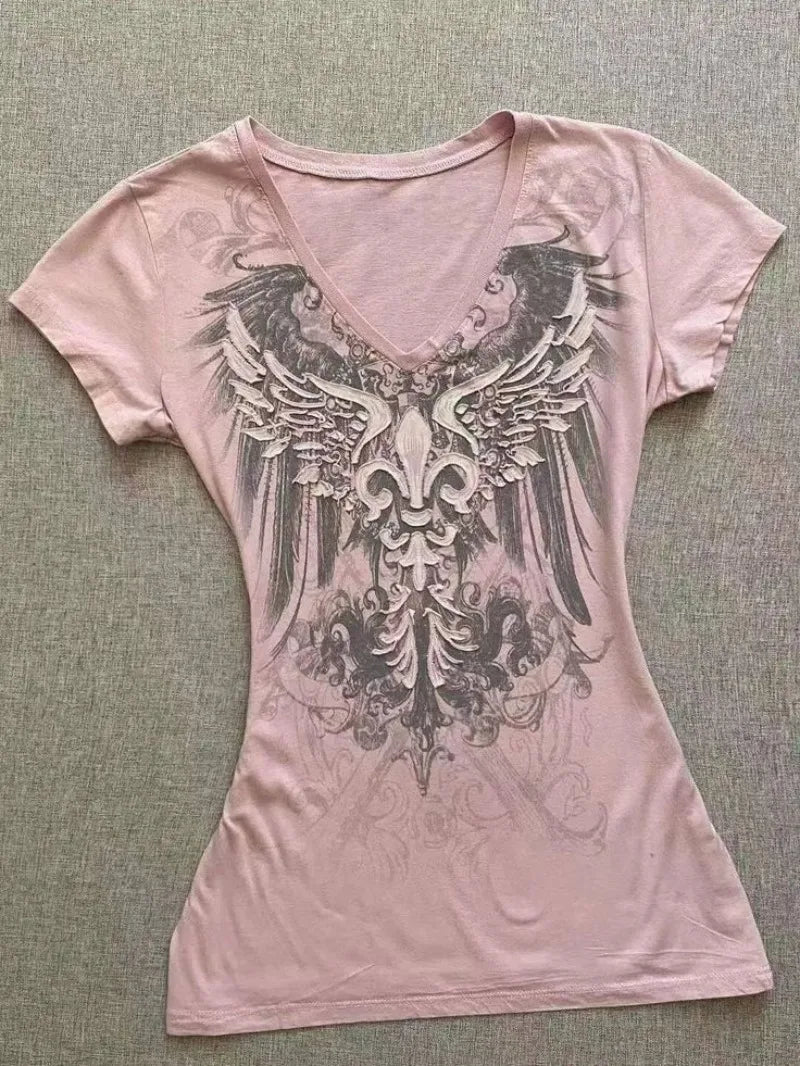 Y2k-Camiseta con estampado de texto para mujer, cuello redondo, montado en la calle, Harajuku, corte Retro Simple, hermosa camiseta informal Kawaii, 90' S