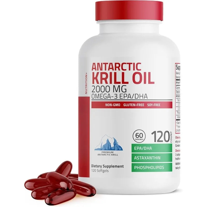 Aceite de Krill Antártico 2000mg con Omega-3 EPA DHA Astaxantina y Fosfolípidos, Suplemento Dietético Antioxidante Natural, 120 Cápsulas Blandas