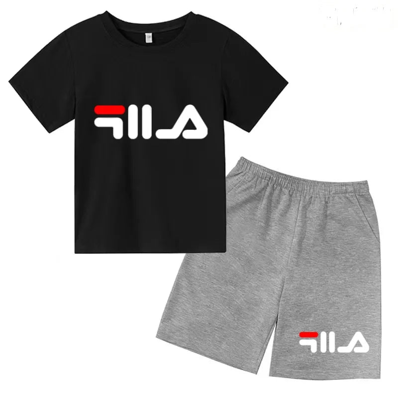 Ropa con letras para niños, camiseta de manga corta y pantalones cortos, ropa de verano fresca y encantadora, conjunto deportivo informal para niños y niñas de 3 a 12 años