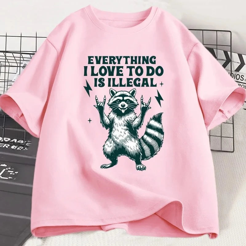 Camiseta divertida con patrón de mapache, camiseta de humor, pantalón corto informal para mujer, camiseta de manga Harajuku, ropa para mujer, camisetas gráficas Y2K