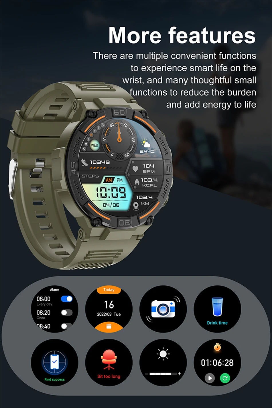 Reloj inteligente militar resistente al aire libre para hombres, GPS, deportes, Fitness, resistente al agua, llamada Bluetooth con luces LED, reloj inteligente