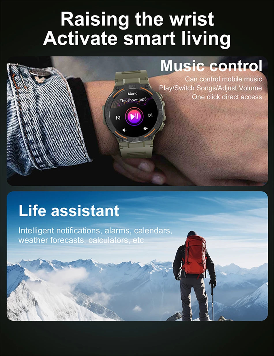 Reloj inteligente militar resistente al aire libre para hombres, GPS, deportes, Fitness, resistente al agua, llamada Bluetooth con luces LED, reloj inteligente