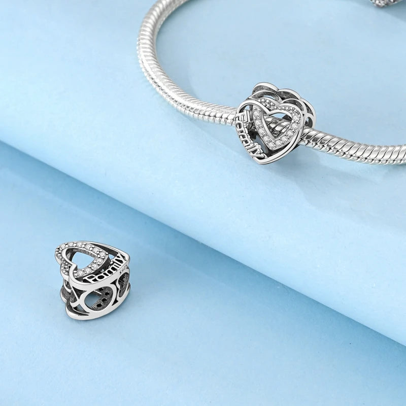 Abalorio de Plata de Ley 925 con Forma de Corazón y Cielo Estrellado, Abalorio Familiar de Madre, Hija e Hermana, Compatible con Pulseras, Colgante, Joyería DIY para Mujer, Regalo