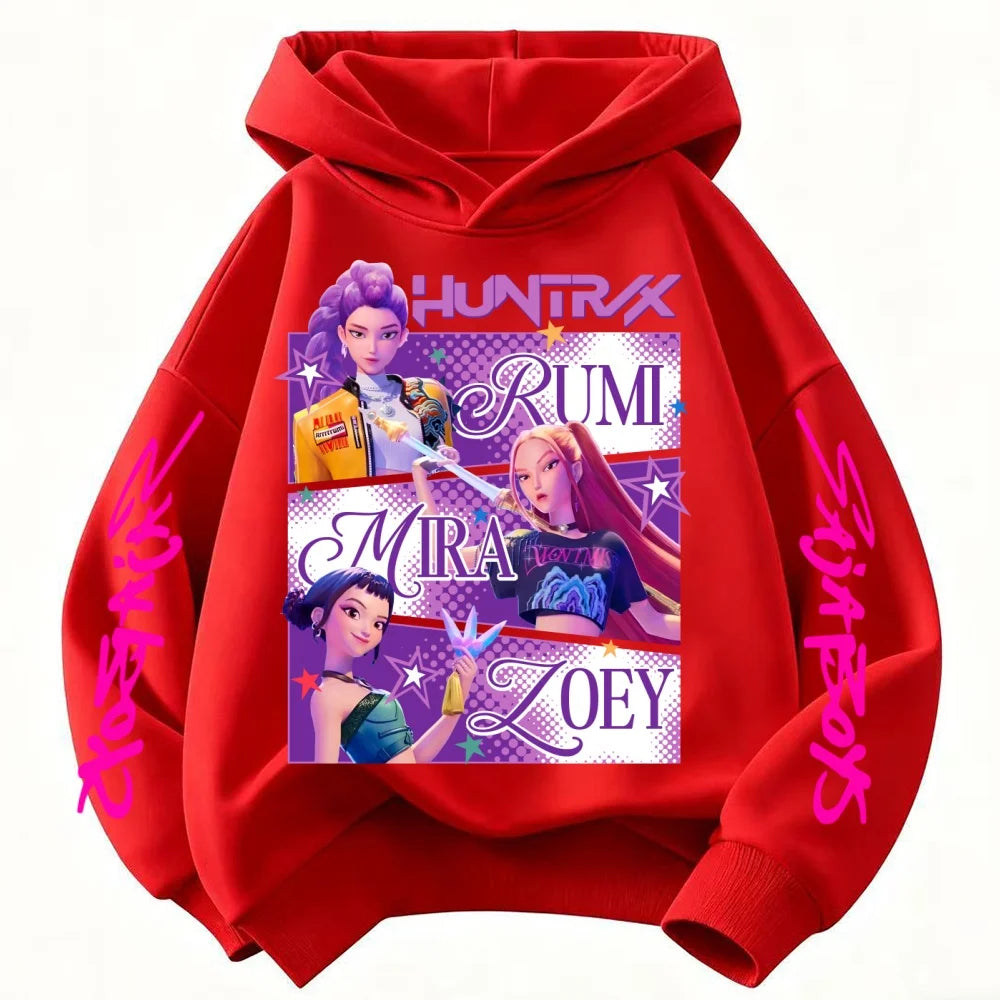 Sudadera con capucha Huntrix KPop Dem on Hunters para niños y niñas (estilo princesa) y niños (diseño moderno), se adapta como una sudadera infantil.