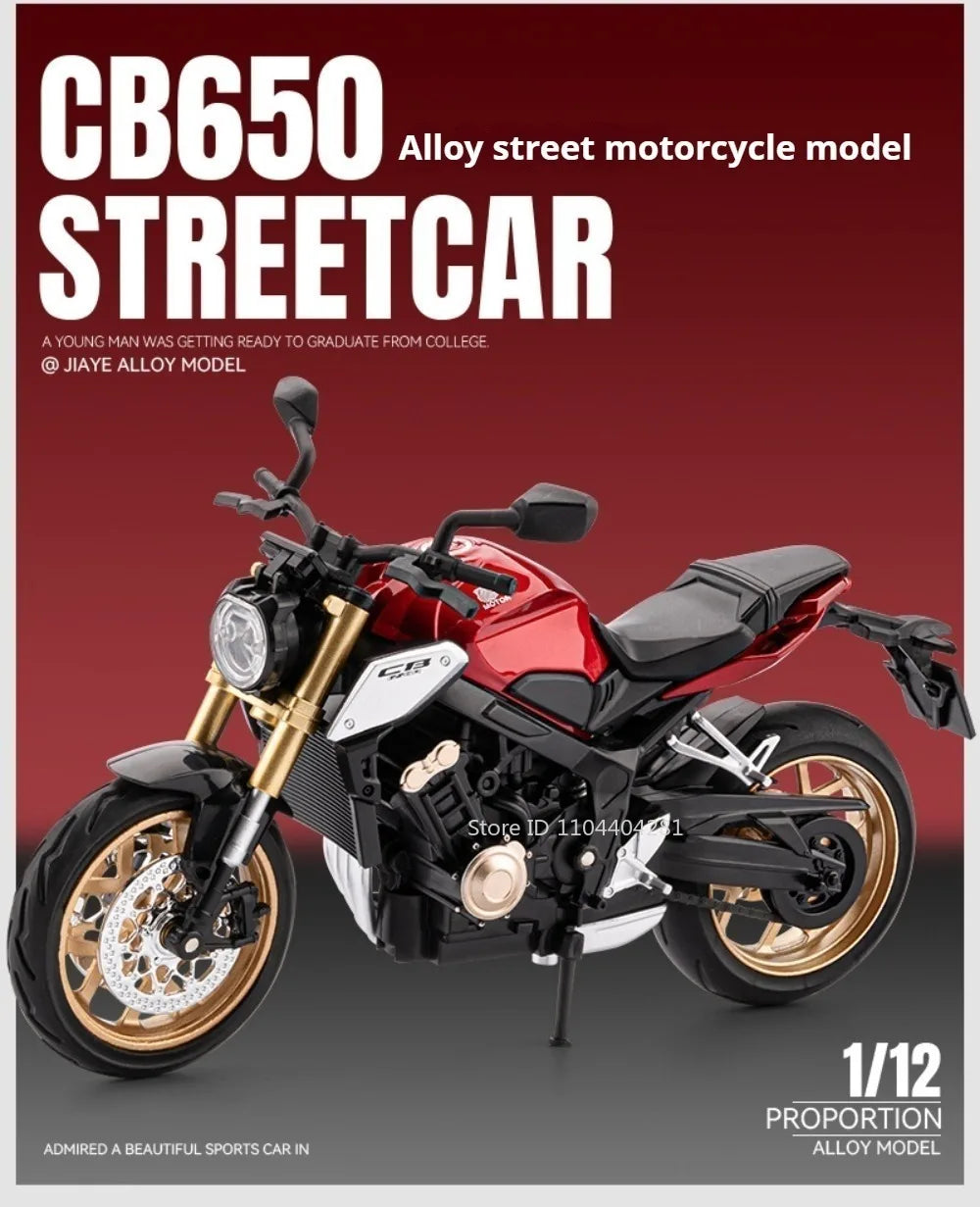 1:12 Honda CB650 CB400F juguetes de coches de aleación fundida modelos dirección de la rueda delantera de la motocicleta con vehículos ligeros de sonido coleccionar adornos
